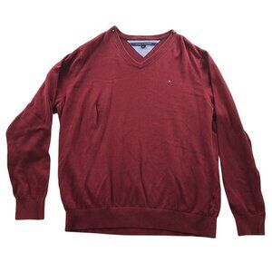 Tommy Hilfiger Mens Sweater Size XL Long Sleeve V-Neck Burgundy Classic Casual